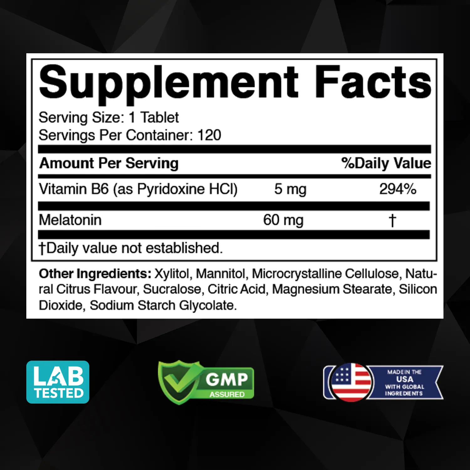 Vitabod Melatonin 60 mg with B6 Fast-Acting Natural Drug-Free Dietary Sleep Aid, 120 Fast Dissolve Citrus Sleep Supplements for Adult Insomnia Support