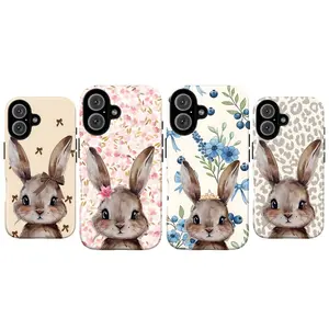 Cute Bunny Phone Case – Kawaii Rabbit Floral Aesthetic Case for iPhone 17 16 15 14 13 12 11 Pro Max & Samsung Galaxy S21–S25, Cottagecore Animal Phone Cover