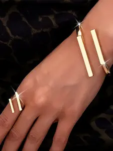 Opening Bracelet Ring Set Fashion Geometric Blocks Adjustable Opening Bracelet Ring Set Women's Alloy Minimalist Jewelry Accessories