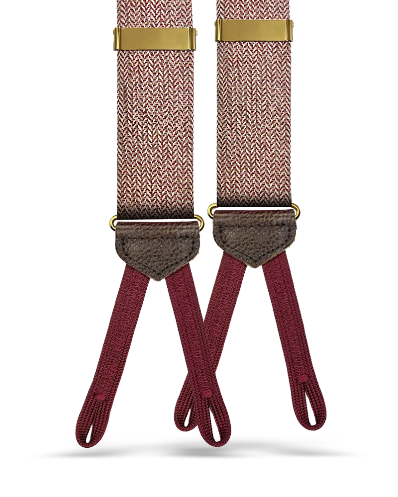 Holbrook Herringbone Wool Suspenders - Maroon