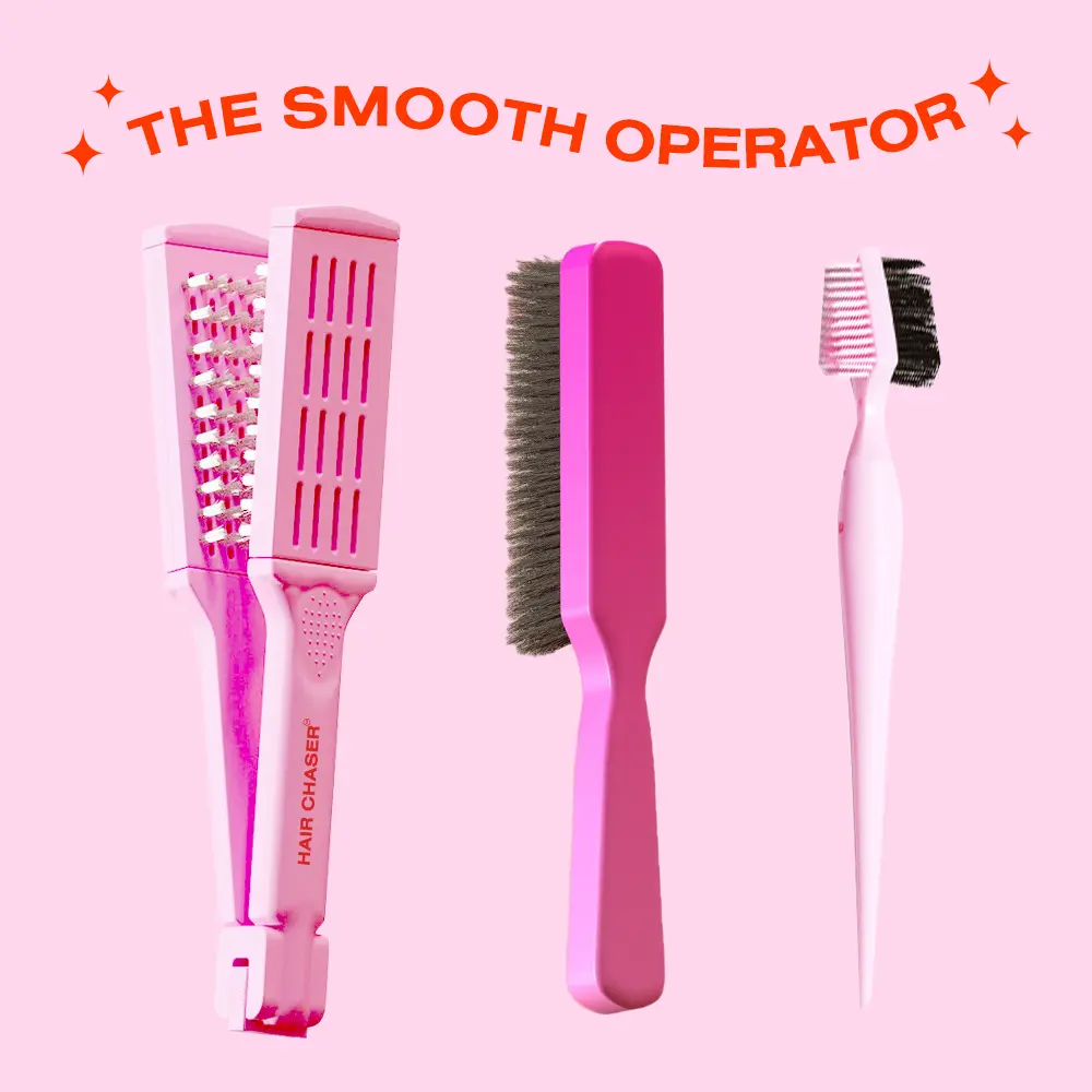 The Frontal Queen Smooth Operator Bundle | 3-Piece Hair Styling Brush Set with Le Swoop Edge Brush, Hair Chaser Brush & Slick Down Pro Styler | For Laid Edges, Sleek Ponytails, Slick Buns, Flyaway Control, Wig Installs & Everyday Styling