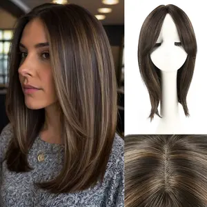 Women's 12inch Synthetic Thickening Hair Topper with Bangs Included, 6x6inch Large Base, Clip-In Piece for Thinning Straight Hair
