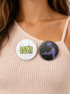 Purple Villain Game Pin Retro Horror Character Brooch with LETS EAT Slogan Dark Humor Style Compact Size for FNAF Fans Daily Wear Gift Daily Accessory