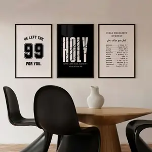 Christian Wall Art Set of 3, College Guy Dorm Religious Decor, Bible Verse Printed Poster, Modern Scripture Art Trio Black White