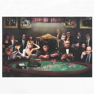 Gangster Movie Characters Poker Theme Backdrop – Classic Mob Film Figures, Retro Poker Table Scene, Perfect for Boys & Girls Dorm Decor & Home Decor Tapestry, Ideal Movie Theme Gifts, 2D Print Backdrop