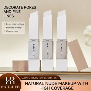 Two-In-One Color Changing Foundation Stick Concealer Cosmetic with Brush Head, Lightweight Hydrating Formula, Natural Makeup, No Powder Needed