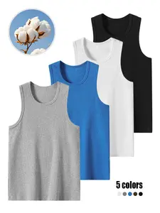 Men's wide-shoulder ribbed vest, high-quality cotton material, suitable for all-day wear, men's vest, solid color fashionable design, loose and casual comfort combined with style, sports vest, sleeveless vest, men's clothing.