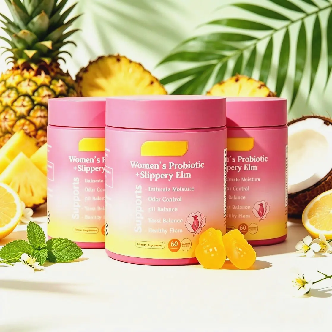 Her Juicy Feminine Probiotics Gummies – Dual Vaginal & Bladder Wellness Blend Infused Slippery Elm Extract, Prebiotics & Lactobacillus Mix Maintaining Healthy pH & Reducing Dry Irritation, Hawaiian Pineapple Gummies 60 Counts