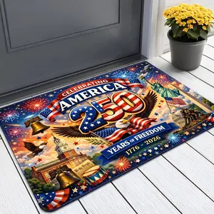 American Independence 250Th Anniversary Themed Doormat, Rubber Fabric, Machine Washable, Suitable for Doorway, Entrance, Living Room, Bedroom, Kitchen, Bathroom, Balcony, Office, Corridor, Porch, Indoor And Outdoor Use, Household Welcome Mat