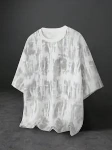 Men’s and women’s styles of American street/cleanfit-style high-end white/gray gradient vertical stripe tie-dye loose short-sleeve T-shirt, suitable for #high-end fashion #American vintage style #cleanfit #mens T-shirt #cityboy daily wear, men’s gift.