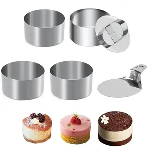 4PCS 3 Inch Round Ring Mold for Cooking,Stainless Steel Food Molds with 1 Pusher & 1 Lifter for Cake Dessert Mousse Tuna Tartare