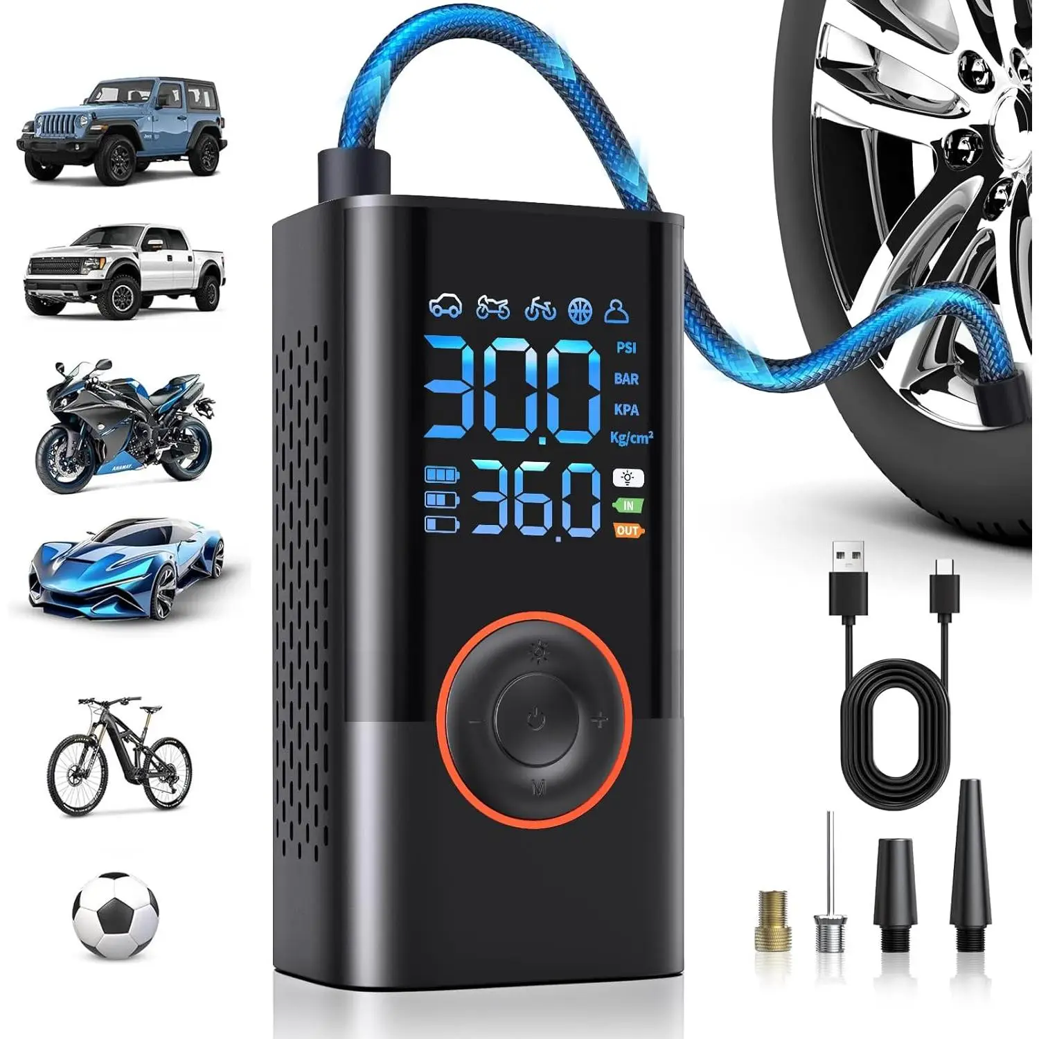 2025 Portable air compressor for tire inflator. Air compressor. 150 PSI. Air compressor for car tires. Tire pressure gauge. Racing 12V DC tire pump em