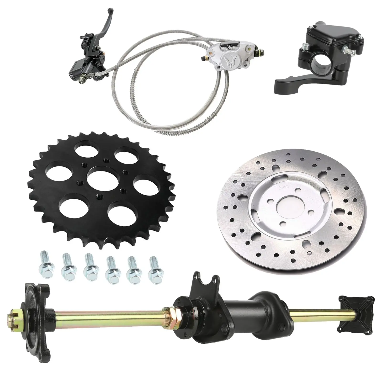32" Go Kart Rear Axle Kit & Disc Brake Rotor & 530 23T Chain Sprocket & Thumb Lever Housing & Hydraulic Brake Caliper for GY6 150cc ATV UTV Quad Buggy 4 Wheeler Tricycle Offroad Motorcycle