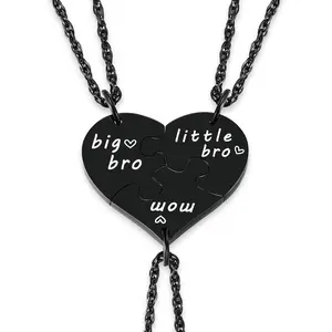 3PCs Mother and Son Heart Puzzle Piece Necklace Set, Gifts for Mom from Sons, Big Bro Little Bro Family Jewelry