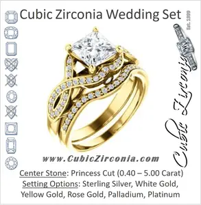 CZ Wedding Set, featuring The Bannely engagement ring (Customizable Princess Cut Semi-Halo Style with Split-Pavé Band and Peekaboo Accents)