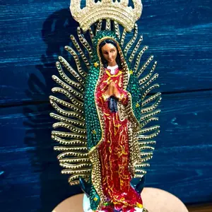 Virgen De Guadalupe with Crystals - Handcrafted Religious Figurine