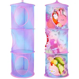 Stuffed Animals Net or Hammock 2 Pcs Stuffed Animals Storage Toy Net Hammock for Plushies Storage Organizer Mesh Kids Girls Room Decor, Blue and Purple, 3 Tiers