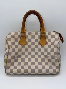 Pre-owned Louis Vuitton Coated Canvas Top Handle Bag Damier Azur Speedy 25 Classic