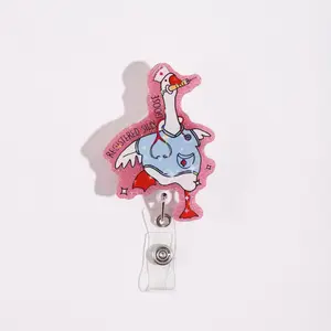 1pc Badge Reel with Cartoon Nurse Design, Animal Shaped Badges, Medical Theme Retractable Clip, Blue Scrubs & Stethoscope Detail, Perfect for Nurses