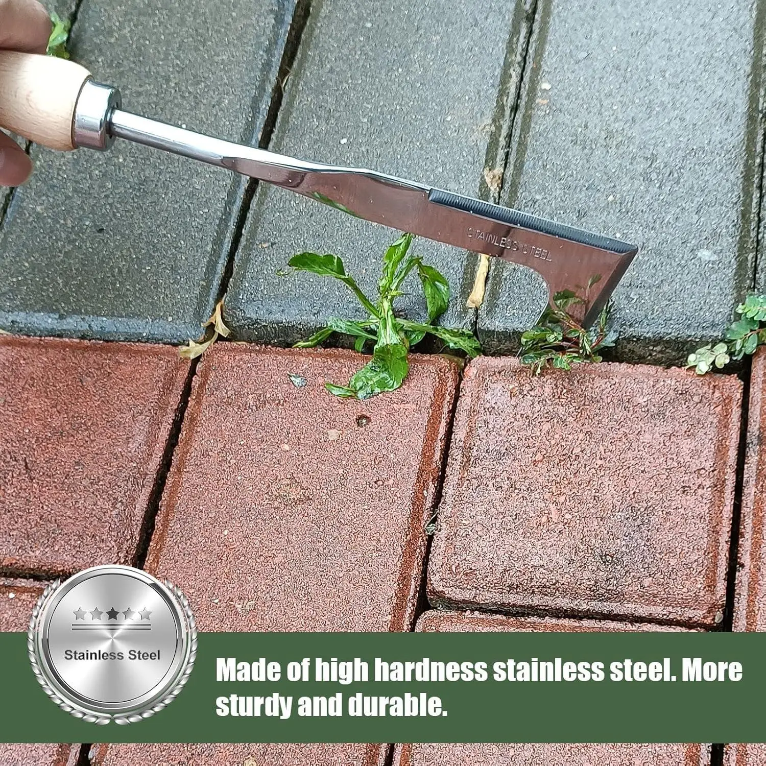 Crack Weeder, Crevice Weeding Tool with Upgrade Sharp Hook Point, L-Shaped Weed Puller Tool with Beech Wood Handle, Efficient Manual Weeder for Sidewa