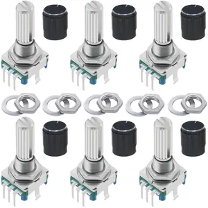 6 count EC11 Rotary Encoder with Push Button 360 5 Pins and Knob Cap for Arduino, Raspberry Pi, ESP32