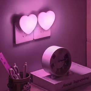 4Pcs Night Lights Plug into Wall - Heart LED Night Light for Kids, Cute Nightlight Plug in with Auto On/Off Dusk to Dawn Sensor, Soft Warm Lamp for Bedroom, Nursery, Living Room, Bathroom, Hallway, Pink