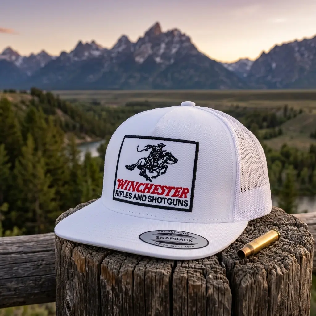 Vintage Winchester Trucker Hat, Embroidered Hunting Snapback Cap, Adjustable Mesh Outdoor Hat for Hunters and Outdoorsmen