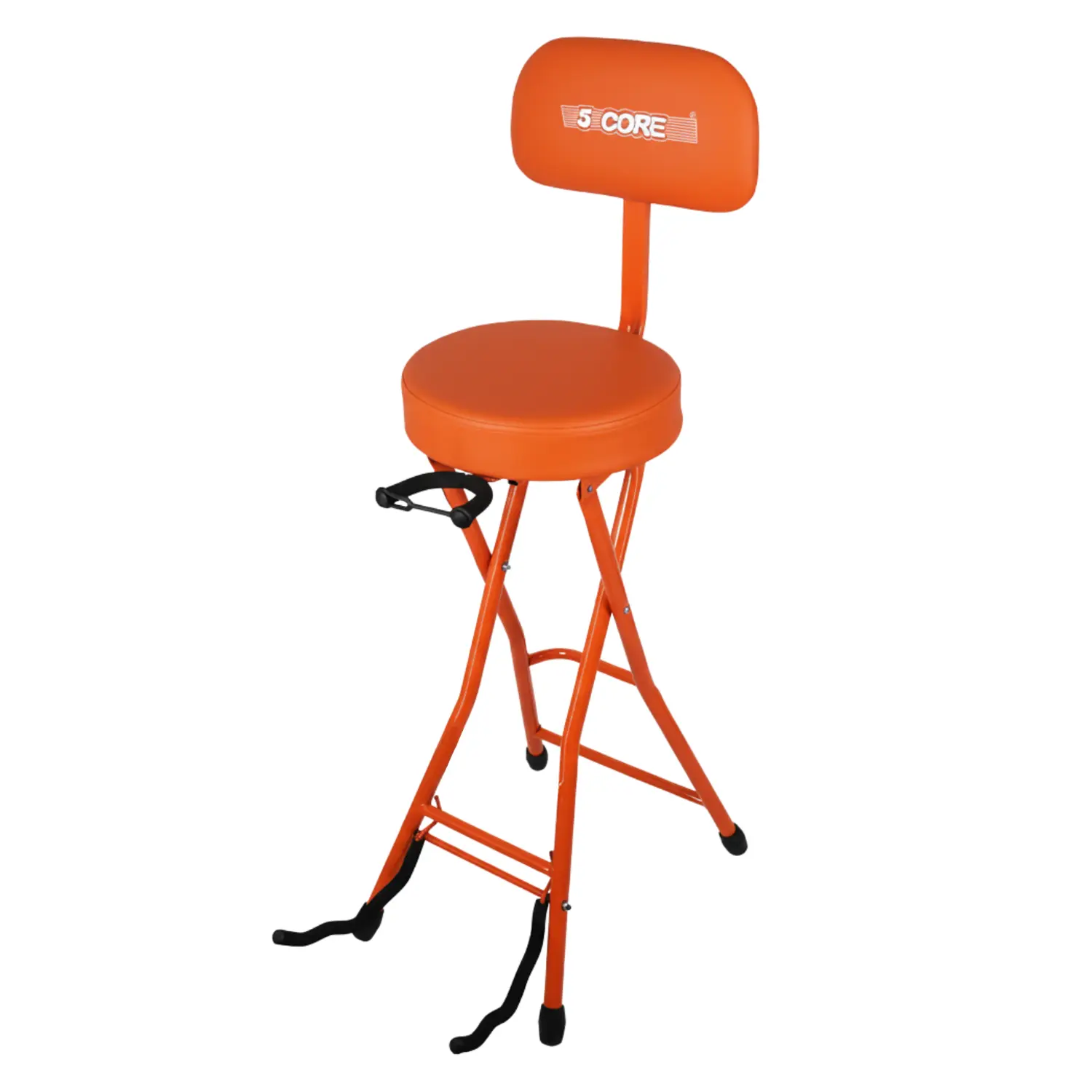 5Core Guitar Stool 3.15" Padded Chair w Backrest Foldable Music Seat Built in Foot Rest Guitar Stand