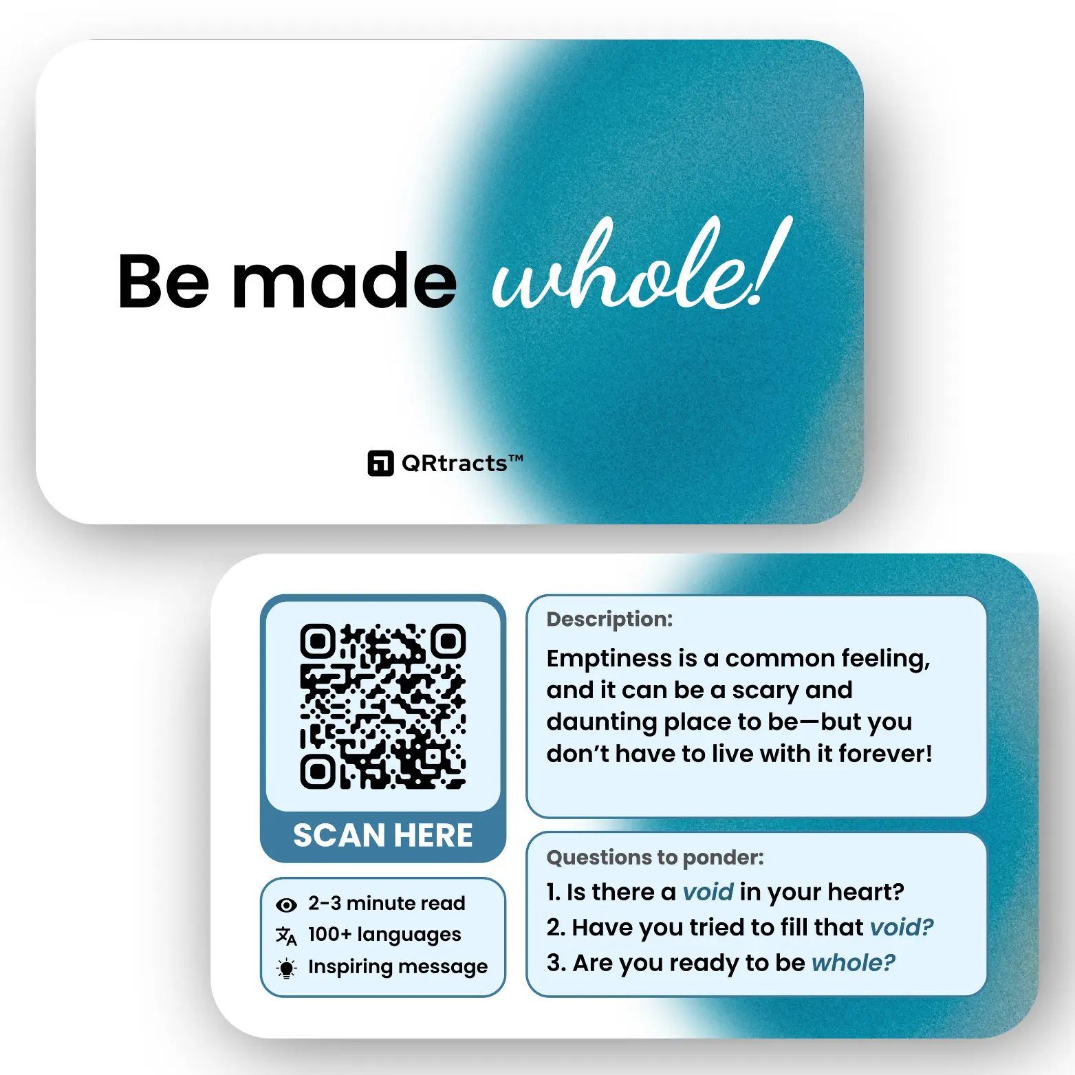 Be Made Whole - QR Code Gospel Tracts (Radiant Design) – [Pack of 50] Digital Gospel Cards for Christian Evangelism and Spreading the Gospel of the Lord God Jesus Christ – Evangelism Tool for Believers, Outreach, Ministry, Church