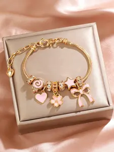 Sweet Charms Heart Shaped Bracelet, Cute Girl Style, Stretchable Elastic Design Jewelry, Daily Wear & Birthday Gift, Fashion Accessory, Fashionable Bracelet