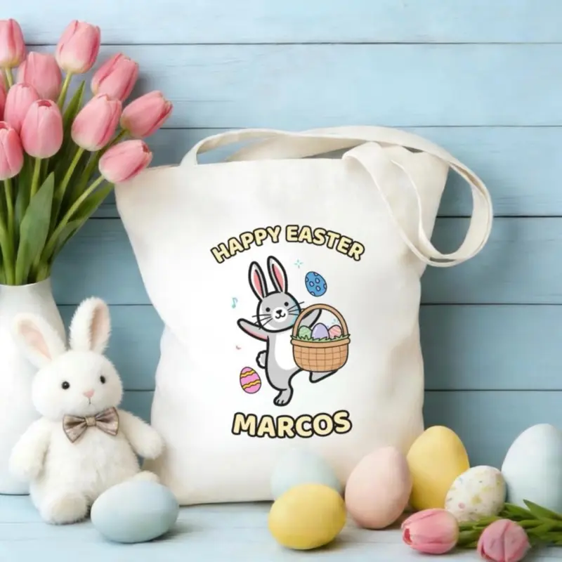Personalized Easter Tote Bag | Custom Bunny Egg Hunt Bag