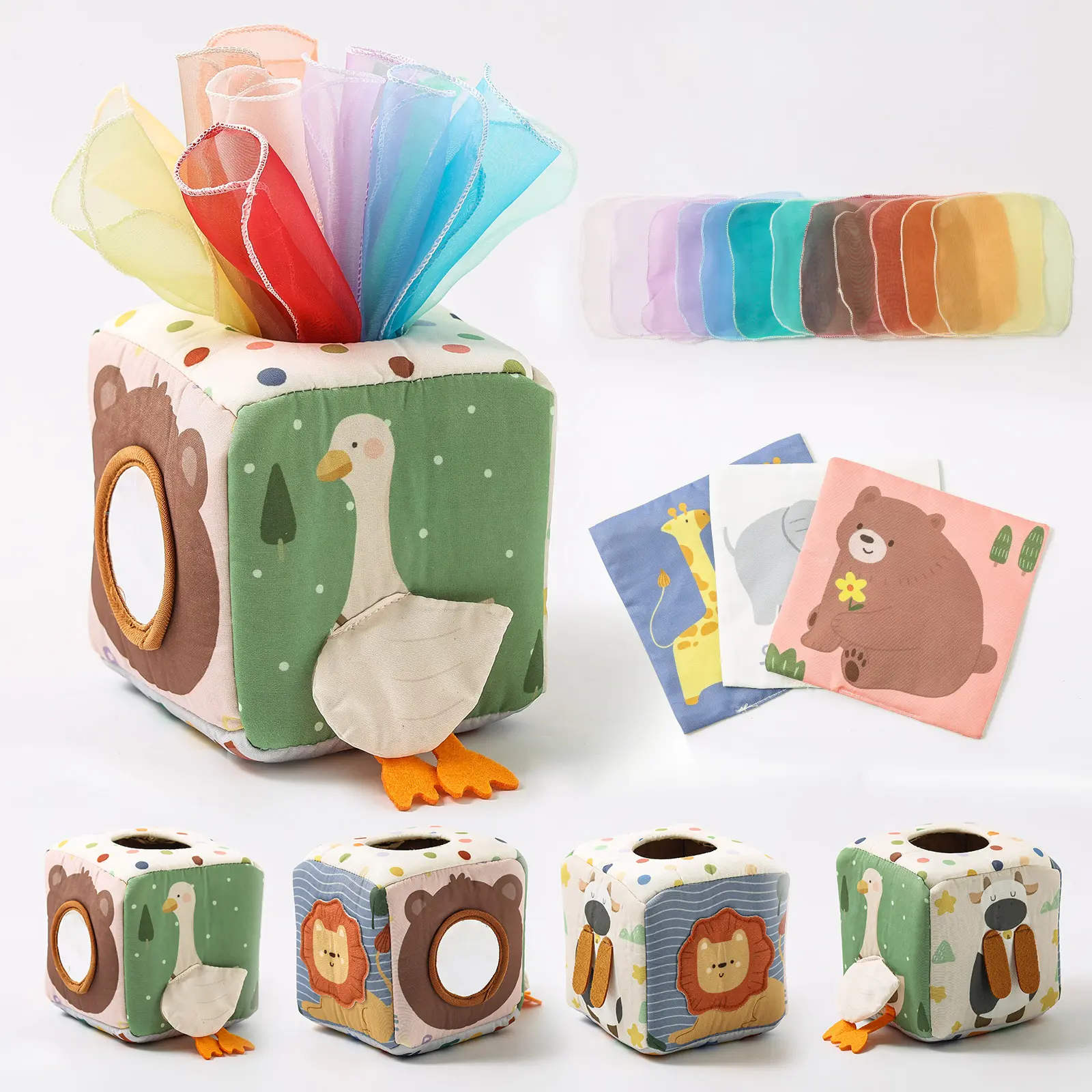 YOUUYS Unisex Sensory Cloth Tissue Box Toy - Montessori Fine Motor Skills Baby Items, Crinkle Tissues, Silk Scarves, Bright Colors for 6-18 Month Infants, 1st Birthday/Baby Shower Gift