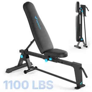 Merach Weight Bench, Foldable Weight Benches for HomeGym with 1100 LBS,5 Back & 2 Seat Positions Adjustable, Fast Foldable for Home Gym Full-Body Strength Training