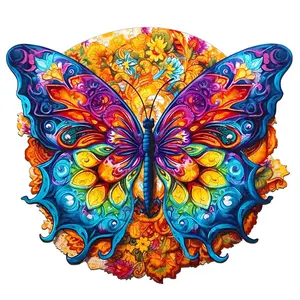 Mandala Butterfly-3 Wooden Jigsaw Puzzle for Adults and Kids Unique Shape Animal Wood Puzzles Challenging Puzzle, Family Game Creative Gifts，Laser-Cut Durable HDF Wood Puzzle