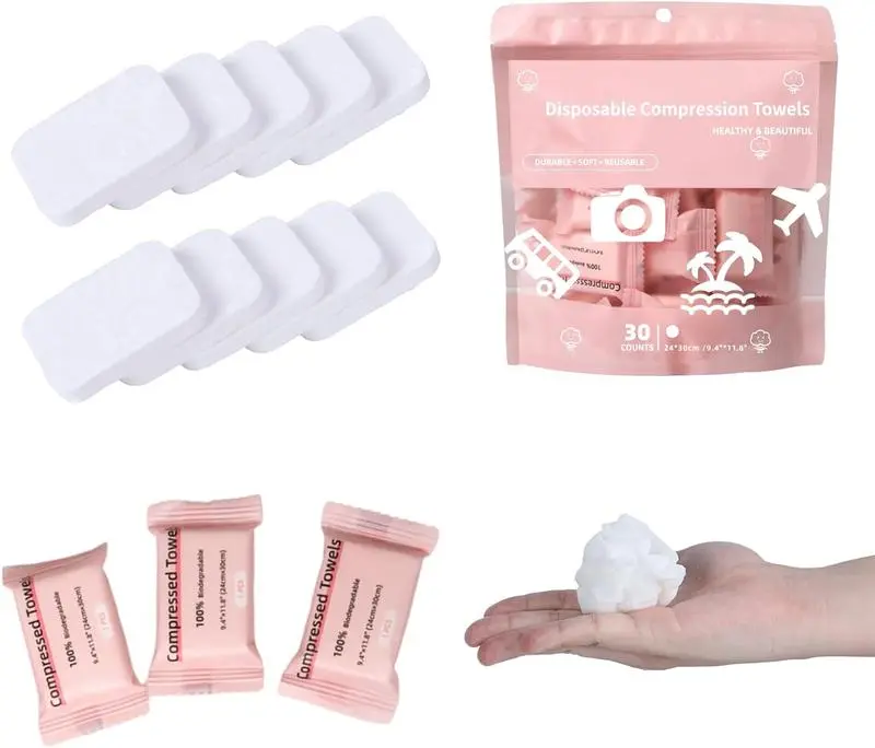 Perdiva Disposable Compressed Towels, 30PCS – Perdiva Compressed Towel Tablets, Compact Coin Size, Ultra Soft Plant Fiber Face Towels for Travel, Camping, Gym & Outdoor Use