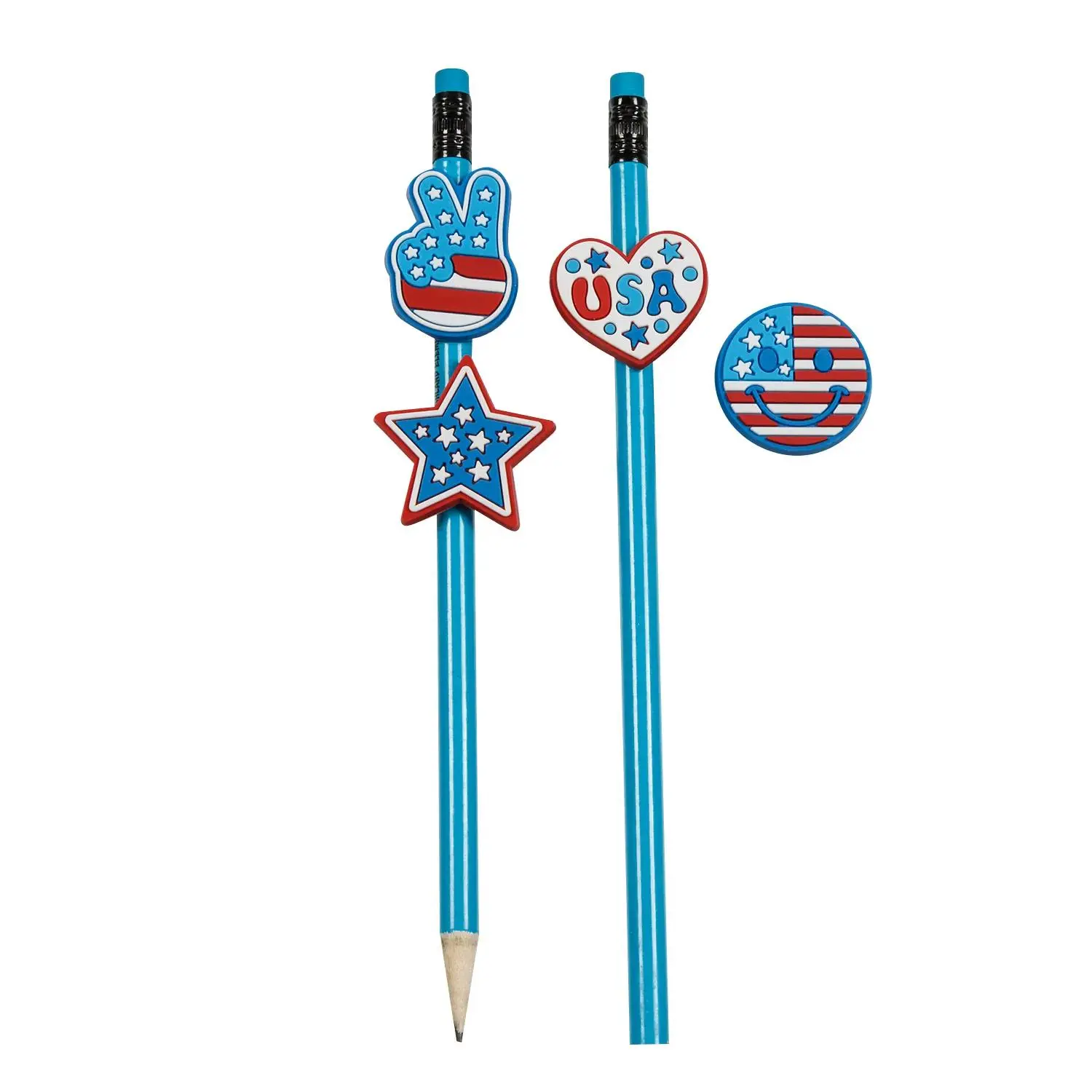 1 1/4" x 1 1/2" Bulk 48 Pc. Patriotic Themed Rubber Pencil Charms Assortment