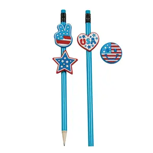 1 1/4" x 1 1/2" Bulk 48 Pc. Patriotic Themed Rubber Pencil Charms Assortment