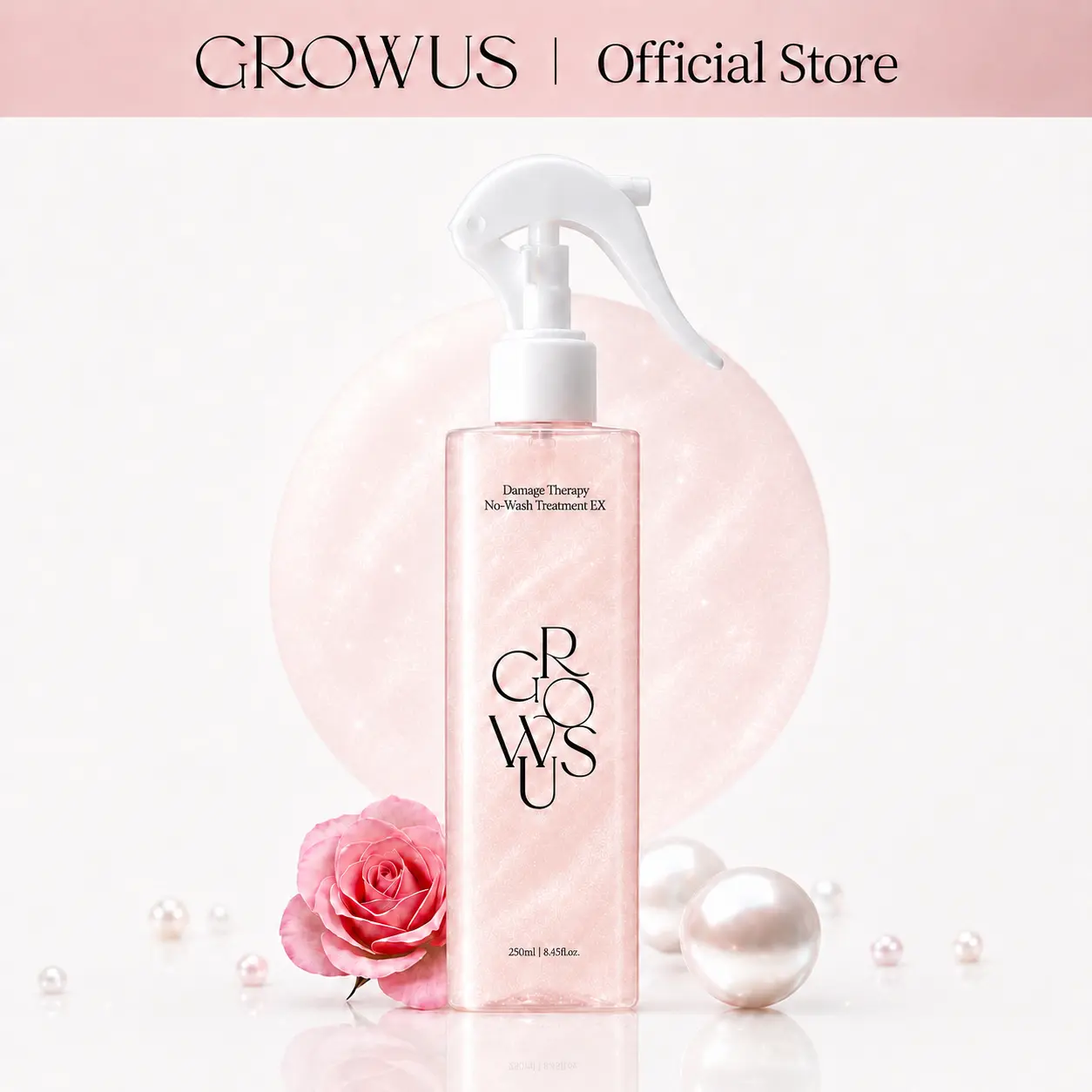 Damaged Hair Leave-in Treatment Spray | Glossy HairMaxxing with Ceramide, Keratin & 7 Collagen | Rose Musk Hair Perfume | Anti-Frizz Shine for Dry Hair | GROWUS Due Rose 250ml