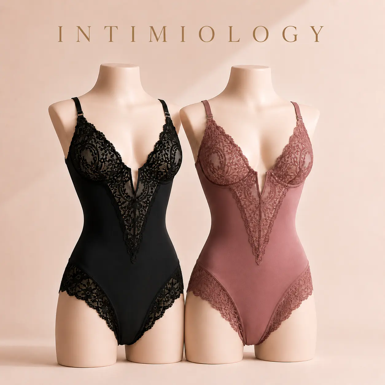 INTIMIOLOGY Women's Sexy Elegant Lace Shapewear Bodysuit - Body Shaper with Tummy Control, Bust Lifting, Breathable Fabric, Deep V Neck, Lace Accents, Multi-Size, Romantic Look, Slimming Effect, Bodysuit For Women