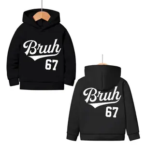 Bruh 67 Kids Funny Hoodie Sweatshirt Outdoor Comfortable Polyester Front and Back Print Boys Girls Black Grey Pink Prited Bruh 67