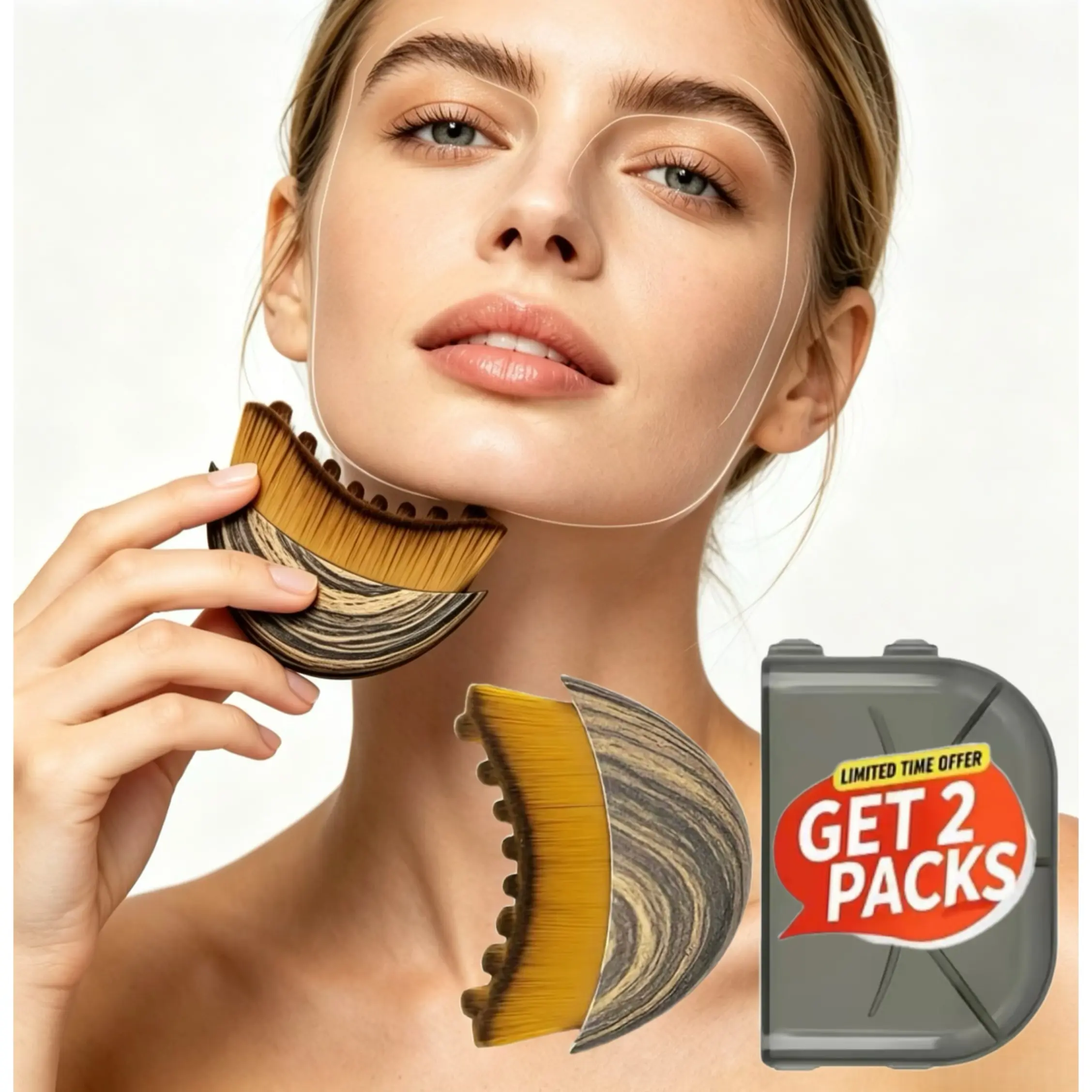 2PCS Ergonomic  Contour Face and Body Brush for Jawline &Chin Sculpting - Dry Brushing Massager forLymphatic Drainage & Facial Fatigue Relief,Ergonomically Designed to Fit The SkinPrecisely