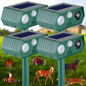 4pcs Cat Repellent Outdoor,Solar Animal Repellent Outdoor, Deer, Squirrel, Mouse Ultrasonic Repellent Etc,Devices Motion Detection Waterproof with LED Flash Lights for Yard Farm Garden
