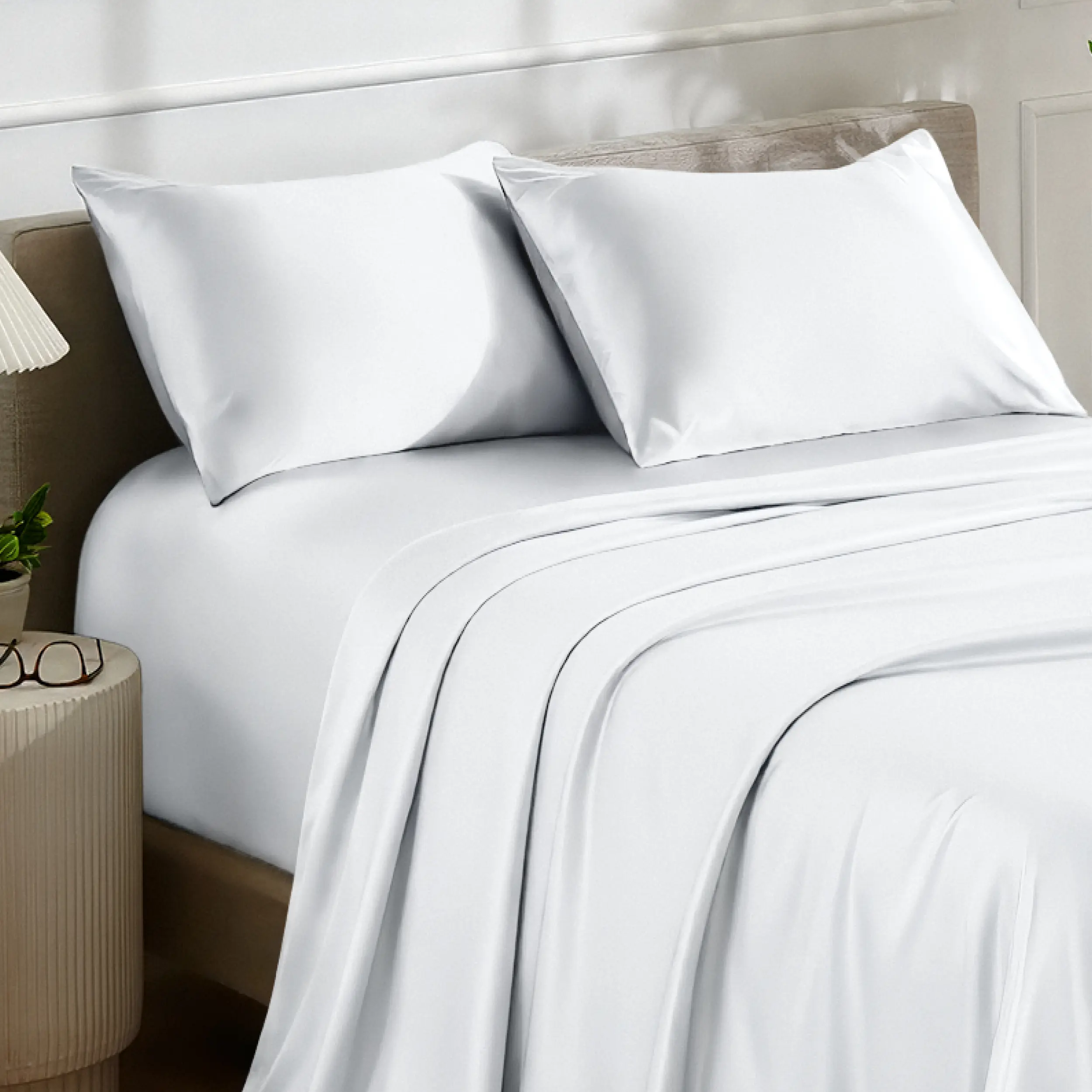 Bare Home Cool Soft Satin Sheet Set - Silky Satin Bedding, Breathable, Cooling, Fully Elasticized Fitted Sheet for Hair and Skin, Cool Soft Sheets, Satin Bed Sheets