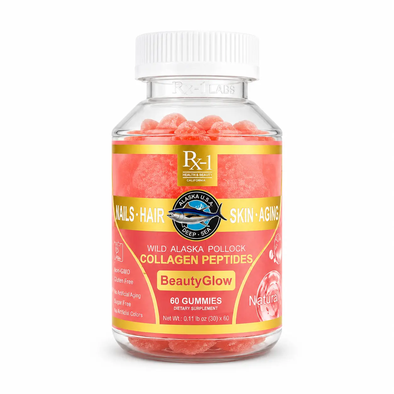 Rx-1 BeautyGlow Collagen Vitamin Gummies 60 Count Daily Skin Beauty Health Supplement Rx-1 BeautyGlow Collagen Vitamin Gummies 60 Count Daily Skin Beauty Health Supplement