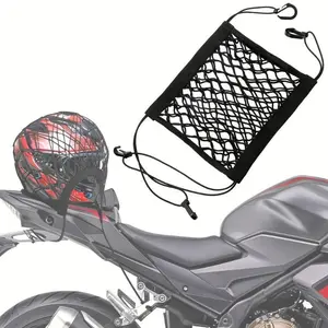 Upgraded Cargo Net for Motorcycle Helmet Storage, High-Elastic Double Layer Organizer Net Pocket with 4 Strong Hooks