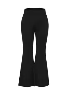 【Plus Size】 Solid Flare Leg Pants, Style Casual Comfy High Waist Fit Medium Stretch Flared Bell Bottom Trousers for Daily Wear, Women's Bottoms for Spring & Fall