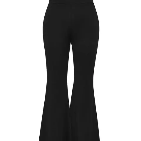 【Plus Size】 Solid Flare Leg Pants, Bell Bottomed Pants, Style Casual Comfy Fitted High Waist Fit Medium Stretch Flared Bell Bottom Trousers for Daily Wear, Womenswear, Women's Bottoms for Spring & Fall