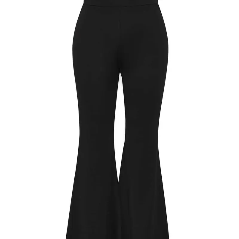 【Plus Size】 Solid Flare Leg Pants, Bell Bottomed Pants, Style Casual Comfy Fitted High Waist Fit Medium Stretch Flared Bell Bottom Trousers for Daily Wear, Womenswear, Women's Bottoms for Spring & Fall