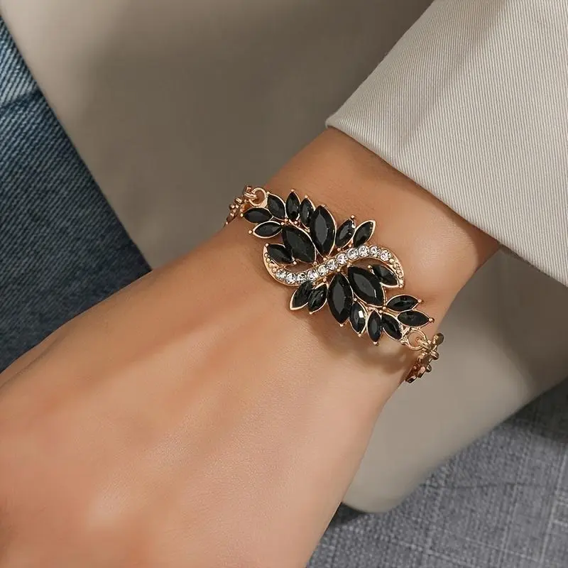 Women's Modern Elegant S-Shape Paved Rhinestone Bangle Bracelet - Chunky Rhinestone Embellished, Open Cuff Design, Classy Feminine Bling Bracelets & Bangles, Matching Pair for Daily Wear Costume Jewelry, Unisex