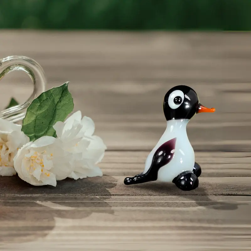 Penguin Figurine, Mini Glass Murano Quality Lampworking Glass Figurine, Hand Made In Ukraine, A Great Addition To Your Collection